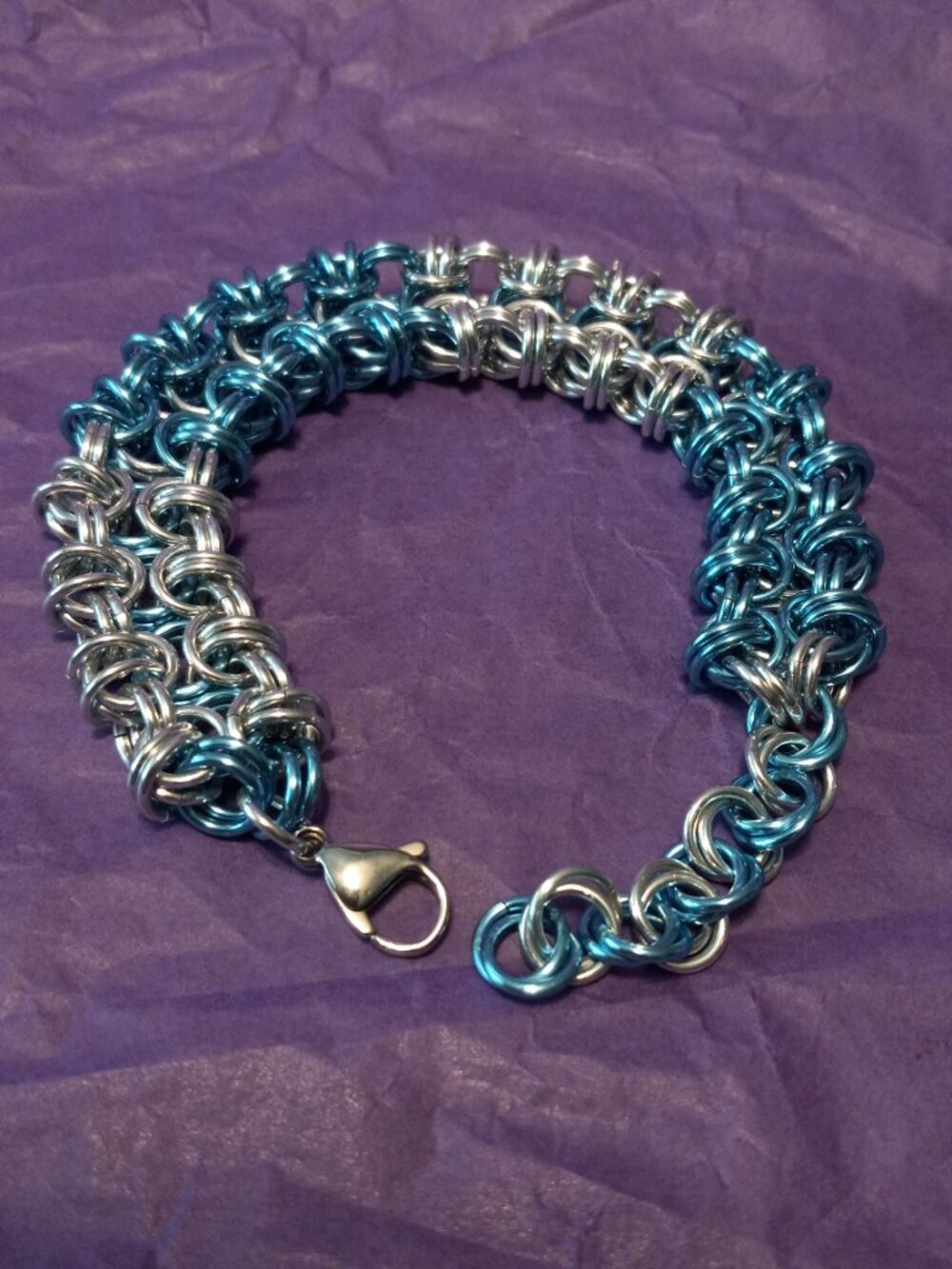 Byz Butterflies weave silver & blue chain mail bracelet